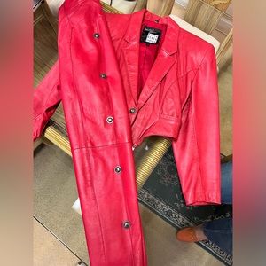 Vintage Red Hot Jacket Pant Suit Set Michael Hoban North Beach Leather